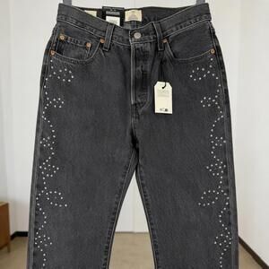 Levi's Women's 501 '90s Jeans ‘Bejeweled’ Straight Studded Black Denim W26 L30